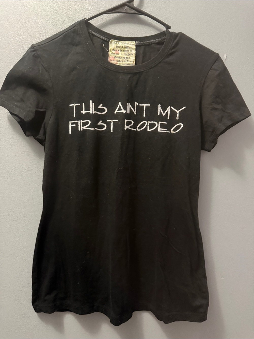 8241 Ranch Women’s Black Graphic Tee with Rhinestones This Ain't My First Rodeo